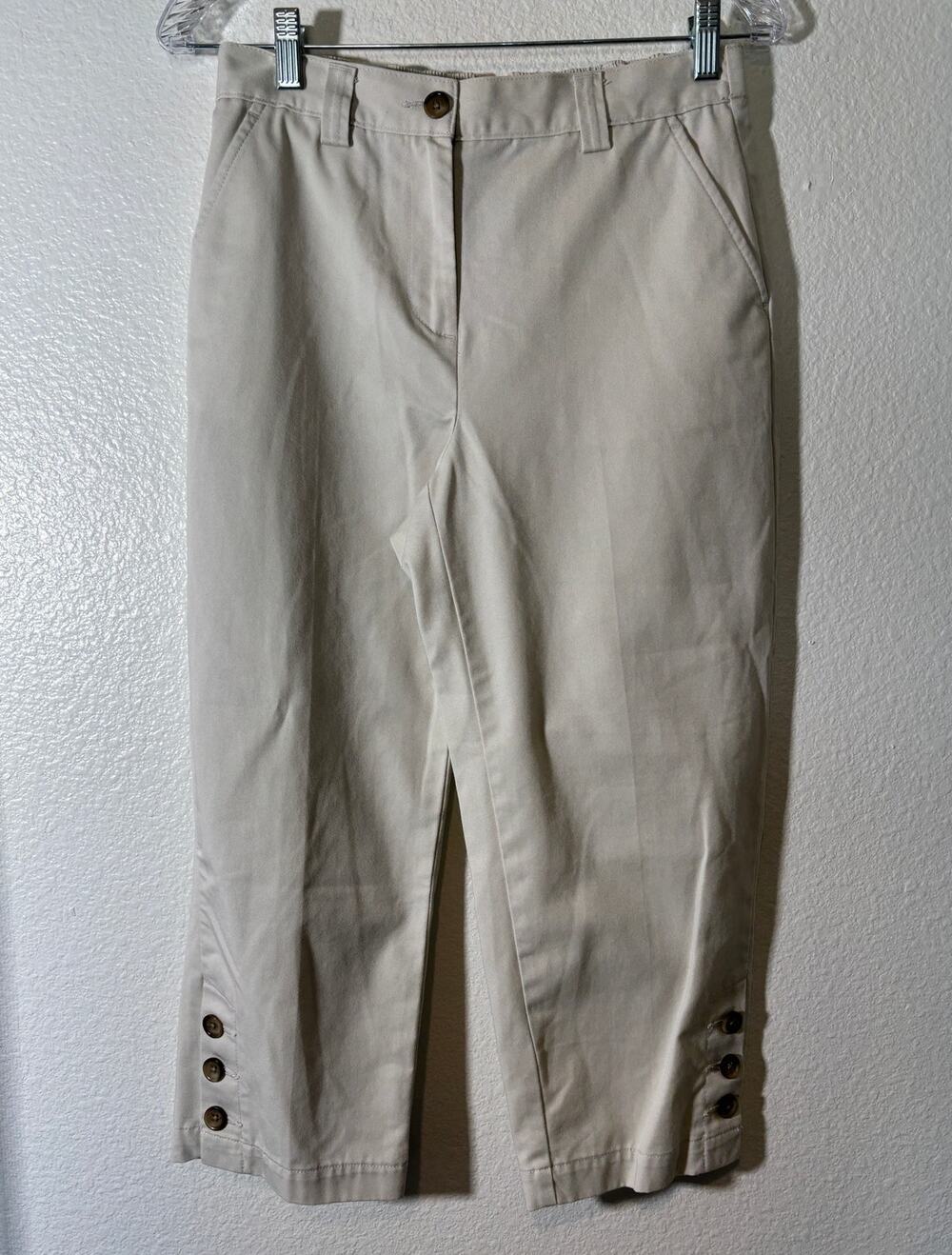 Lands' End Women's Size 4p Petite Cropped Khaki Chino Pants Beige Neutral